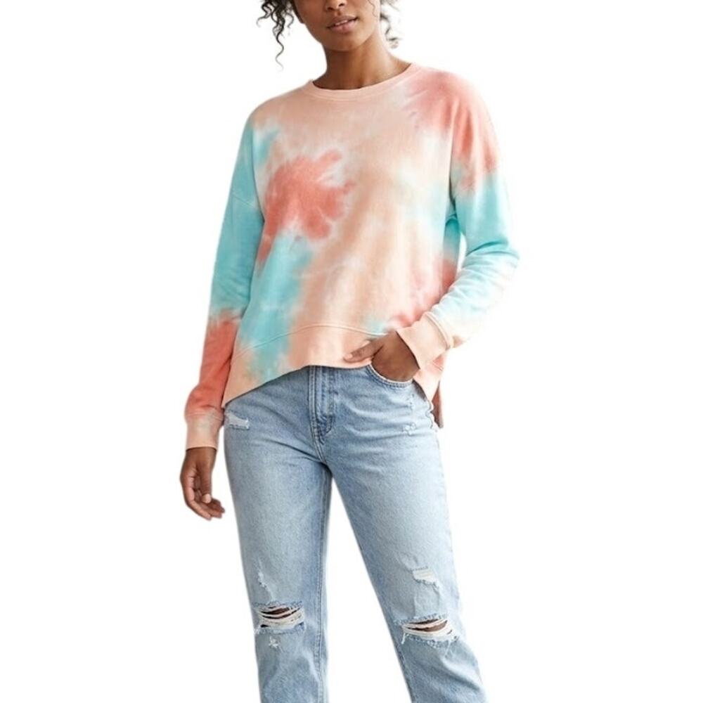 Sundry Tie Dye Sweatshirt Women Small Coral Mint Peach High-Low Crewneck NWT